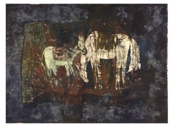 Лошади, 120х80, хлопок, роспись анилиновыми красителями в технике горячего батика, 2020.
