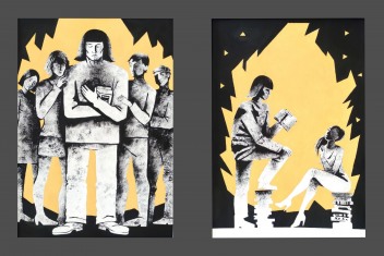 Серия иллюстраций по произведению Рэя Бредбери "451 градус по Фаренгейту", 300х430 мм., темпера, бумага, 2021 год. Руководитель - Полозова А. И.