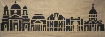 Панно «Дорога к знаниям» (декоративно-прикладное искусство), 150*50, ткань лен, акрил, трафаретная печать, 2019г.